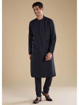 KALKI FASHION - Navy Blue Pintuck Textured Mens Kurta Set