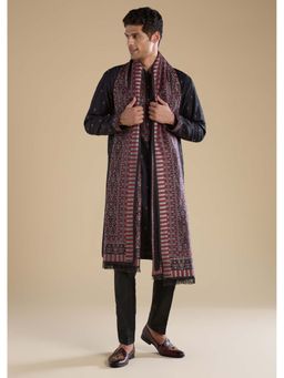 KALKI FASHION - Black Embroidered Mens Kurta Set with Kashmiri Print Dupatta