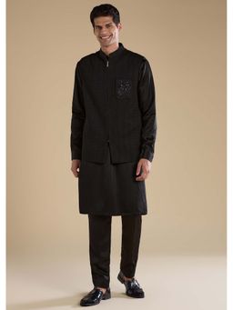 KALKI FASHION - Black Cutwork Textured Mens Jacket Kurta and Pant Set