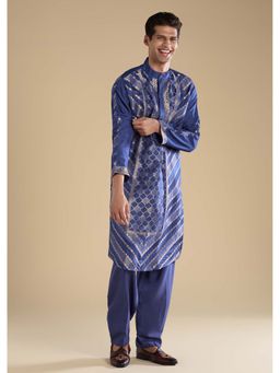 KALKI FASHION - Blue Handwoven Printed Jacquard Silk Mens Kurta and Pant Set