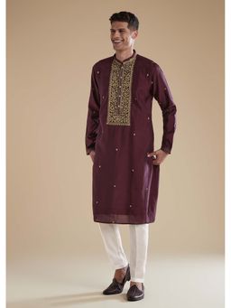 KALKI FASHION - Wine Red Silk Kurta Set with Thread Resham Work