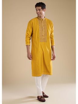 KALKI FASHION - Mustard Yellow Bead Embellished Mens Kurta and Pant Set