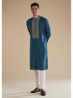 KALKI FASHION - Teal Blue Kurta Set with Thread and Resham Detail