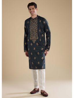 KALKI FASHION - Grey Silk Embroidered Mens Kurta and Pant Set