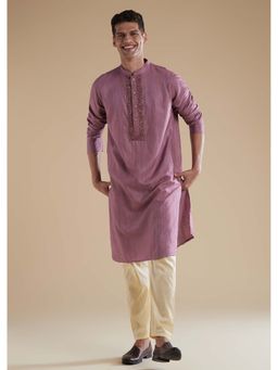 KALKI FASHION - Lavender Purple Silk Mens Kurta Set with Thread Resham Detail Work