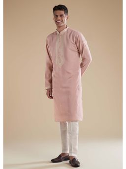 KALKI FASHION - Dusty Pink Embroidered Kurta Set In Silk Blend
