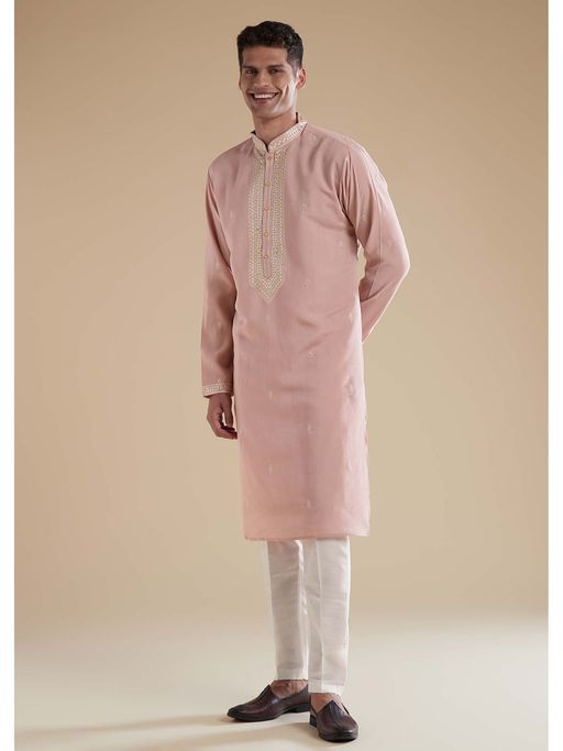 KALKI FASHION Dusty Pink Embroidered Kurta Set In Silk Blend