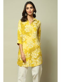Biba - Womens Yellow Printed Rayon Tunic