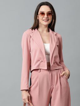 KOTTY - Women's Solid Single Breasted Casual Blazer Pink