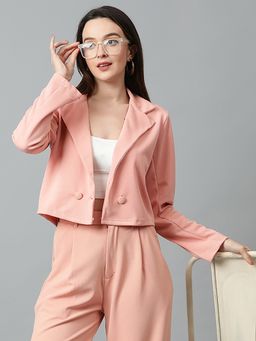KOTTY - Women's Solid Single Breasted Casual Blazer Pink