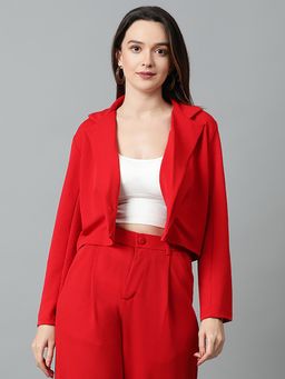 KOTTY - Women's Solid Single Breasted Casual Blazer Red