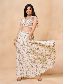 Gajra Gang - Lavendare OffWhite Chevron Print Top With Embroidery Skirt GGLEH63 (Set of 2)