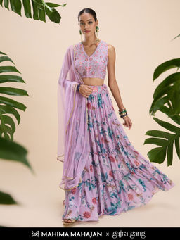 Gajra Gang - Mahima Mahajan Lavender Embellished Top and Skirt GGLEH64 (Set of 3)