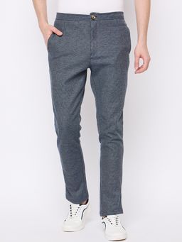 Club York - Navy Blue Solid Casual Trouser