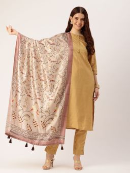 Sangam Prints - Cream Cotton Printed Traditional Tassel Dupatta