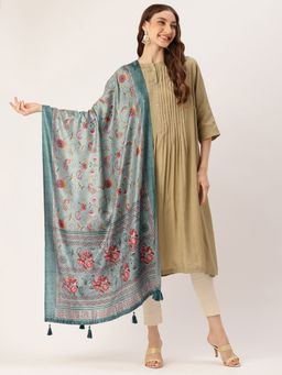 Sangam Prints - Sea Green Cotton Printed Traditional Tassel Dupatta