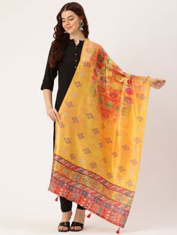 Sangam Prints - Yellow Cotton Printed Traditional Tassel Dupatta