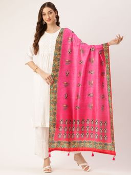Sangam Prints - Pink Cotton Printed Traditional Tassel Dupatta