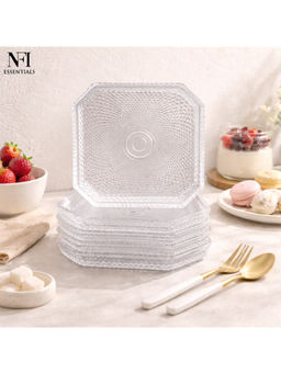 NFI Essentials - Transparent Square Dessert Serving Plates (Pack Of 6)