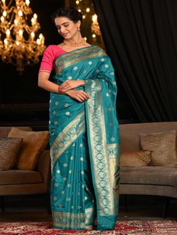 Beatitude - Blue Shade Woven Paithani Saree with Unstitched Blouse