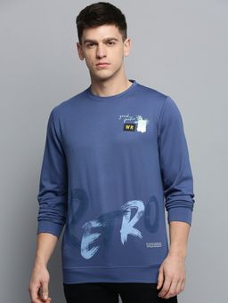 SHOWOFF - Mens Round Neck Printed Blue Pullover Sweatshirt