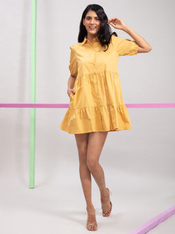 Twenty Dresses by Nykaa Fashion - Yellow Solid Collared Mini Dress