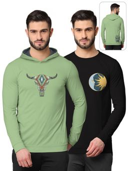 BULLMER - Printed Full Sleeve Sweatshirts For Men Green And Black (Pack of 2)