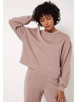 max - Mauve Polyester Blend Full Sleeves Solid/Plain T-Shirt