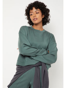 max - Green Polyester Blend Full Sleeves Solid/Plain T-Shirt