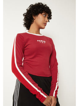 max - Red Cotton Half Sleeves Typography T-Shirt