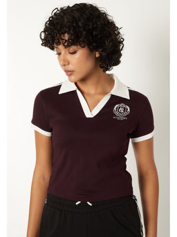 max - Purple Cotton Blend Half Sleeves Solid/Plain Polo T-Shirt