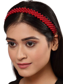 Karatcart - Handcrafted Red Beaded Jaal Hairband For Women