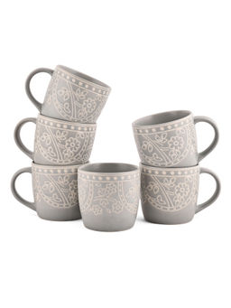 HITKARI POTTERIES - Porcelain Mila Light Grey Coffee Mug (Set of 6)