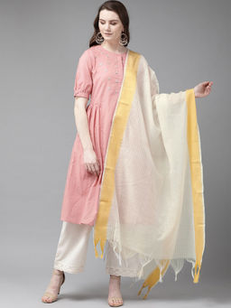 Juniper - Off White Chanderi Cotton Dobby Dupatta