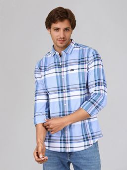 Wrangler - Men Checked Blue Regular Fit Shirt