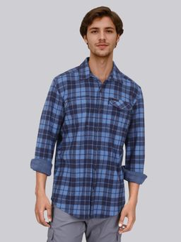 Wrangler - Men Checked Blue Regular Fit Shirt