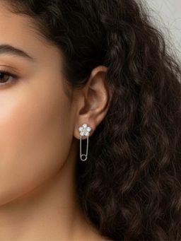 WRAPGAME INDIA - Silver Flower Pin Bling Earring