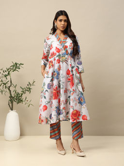 Garden VARELI - Women Floral Silk Blend Anarkali with Pant