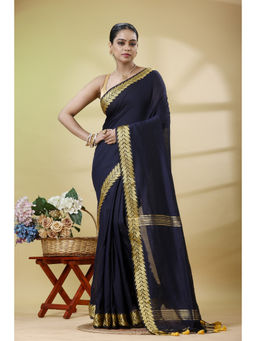 SLAGHA - Women'S Tassels Cotton Blend Saree with Unstitched Blouse