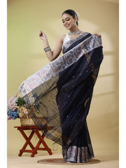 SLAGHA - Women'S Zari Cotton Blend Saree with Unstitched Blouse