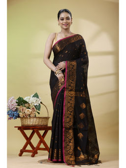 SLAGHA - Women'S Zari Cotton Blend Saree with Unstitched Blouse