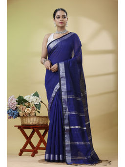 SLAGHA - Women'S Zari Cotton Blend Saree with Unstitched Blouse