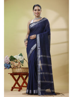 SLAGHA - Women'S Zari Cotton Blend Saree with Unstitched Blouse