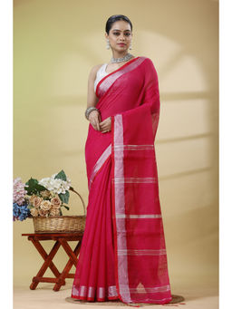 SLAGHA - Women'S Zari Cotton Blend Saree with Unstitched Blouse