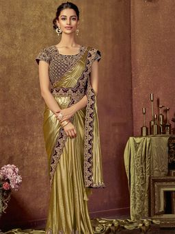 Odette - Gold Shimmer Lycra Designer Saree with Unstitched Blouse