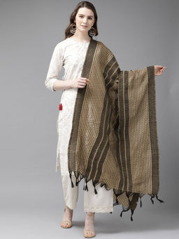 Juniper - Beige Chanderi Cotton Dobby Dupatta