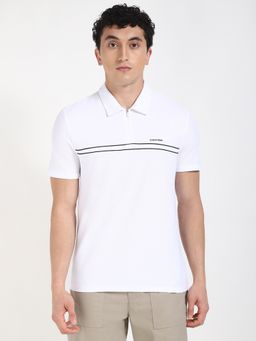 Calvin Klein - White Ss Contrast Piping Pique Polo T-Shirt