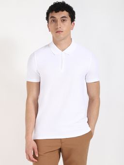 Calvin Klein - White Ss Contrast Tipping Pique Zip Polo T-Shirt