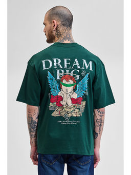 Snitch - Dream Big Dark Green Graphic Printed Oversized T-Shirt