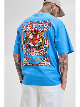 Snitch - Party Animal Blue Graphic Printed Oversized T-Shirt